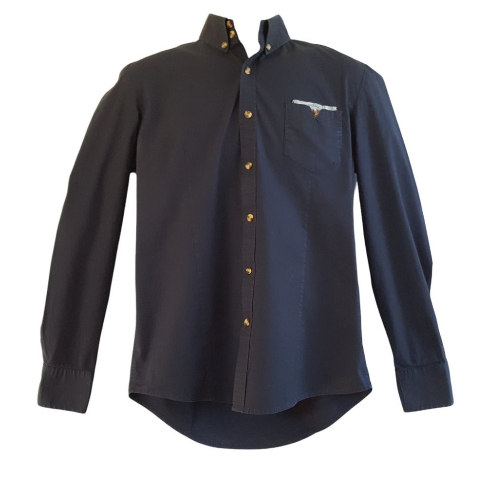 TOMSWARE Black Dress Shirt Men's Small Button Down Pocket Long Sleeve Cotton